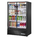 True TVM-36SL-HC~VM03 - Slim Line Merchandiser, two-section, (2) glass hinged doors, black exterior